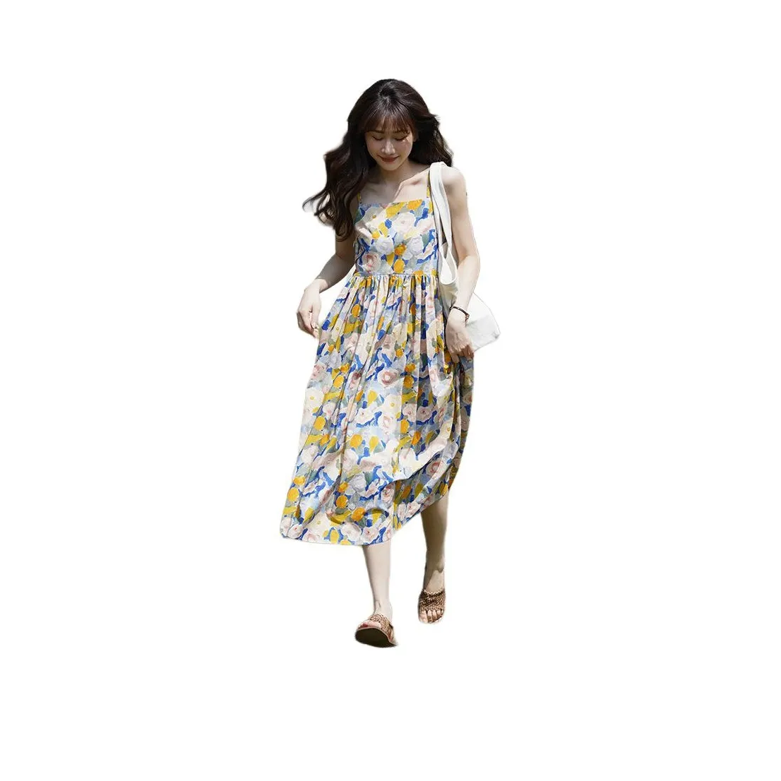 Juden Choi Slip Dress Women's Yellow Blue
