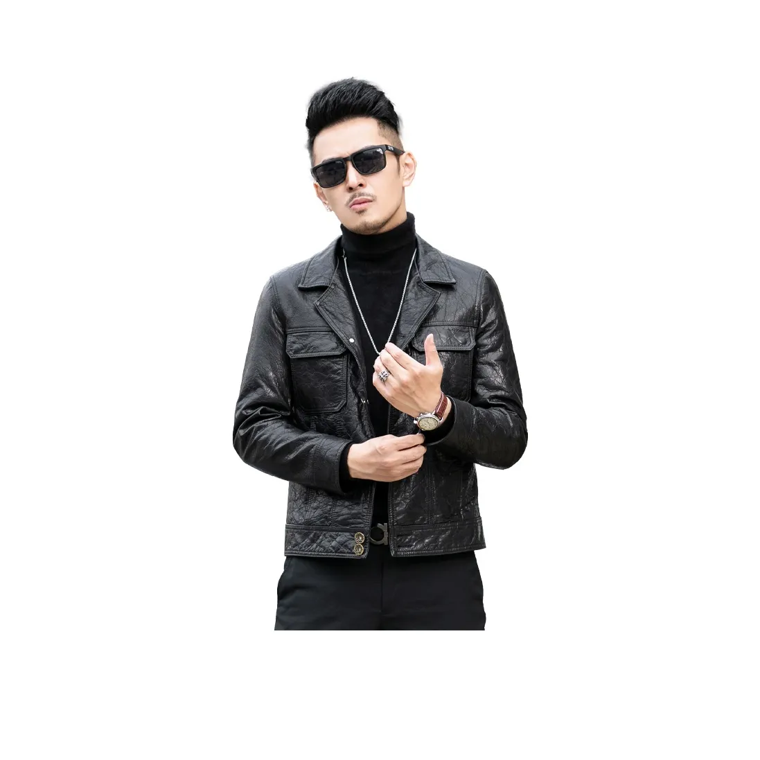 JIMU Черные Мужские Кожаные Куртки