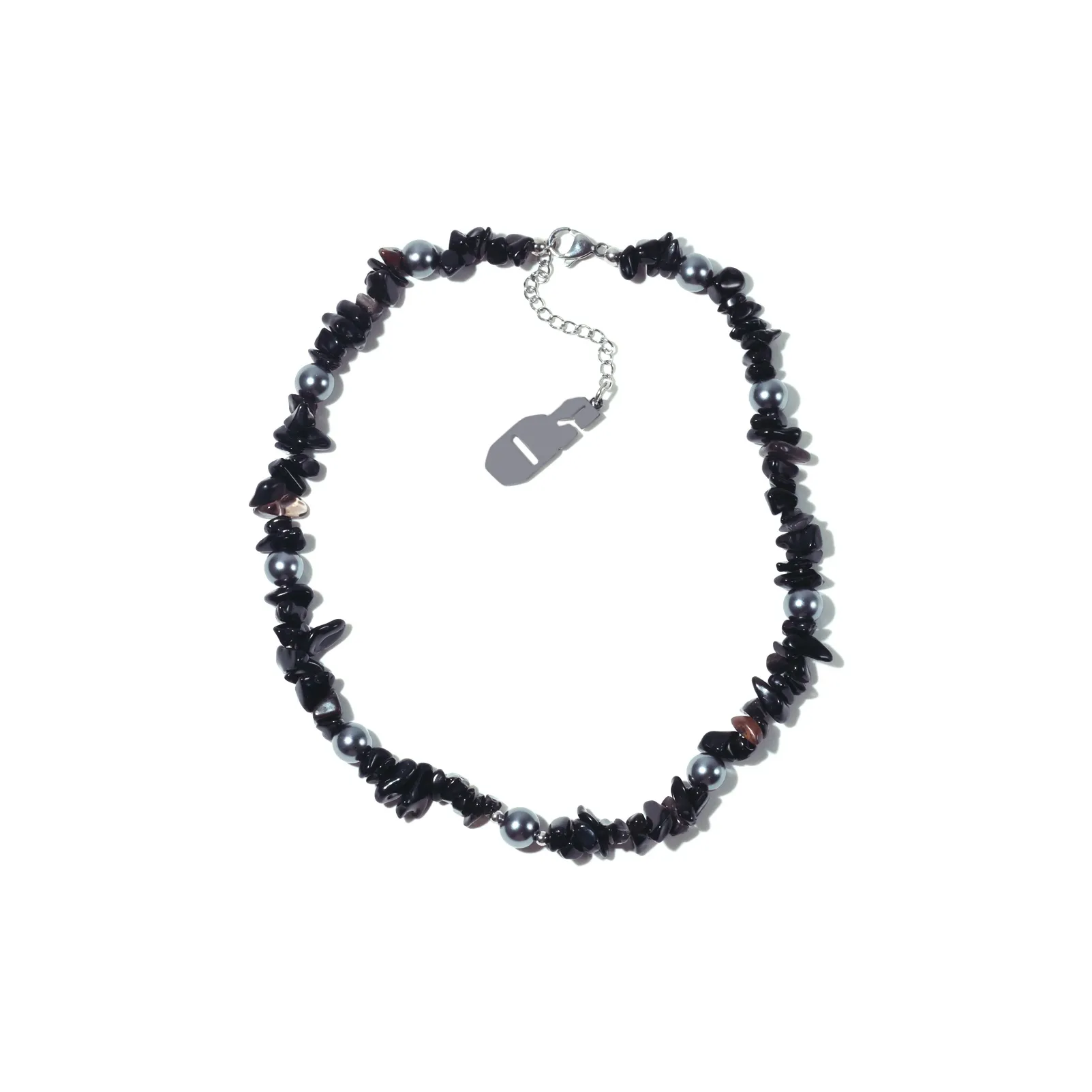 Get'em ON Черный Crushed Камень Серебристая бусина Жемчужные ожерелья Унисекс