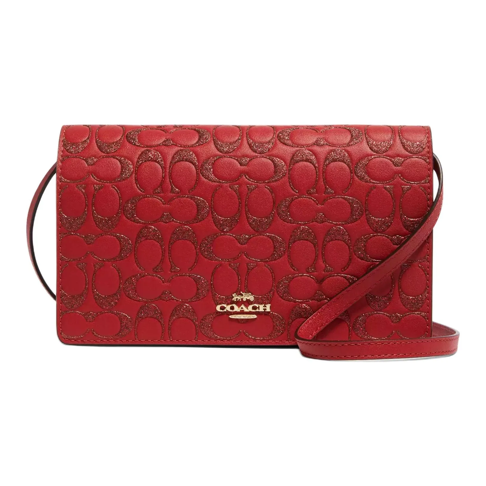 COACH Foldover Leather Shoulder Bag Crossbody Bag Medium Size Women's Red