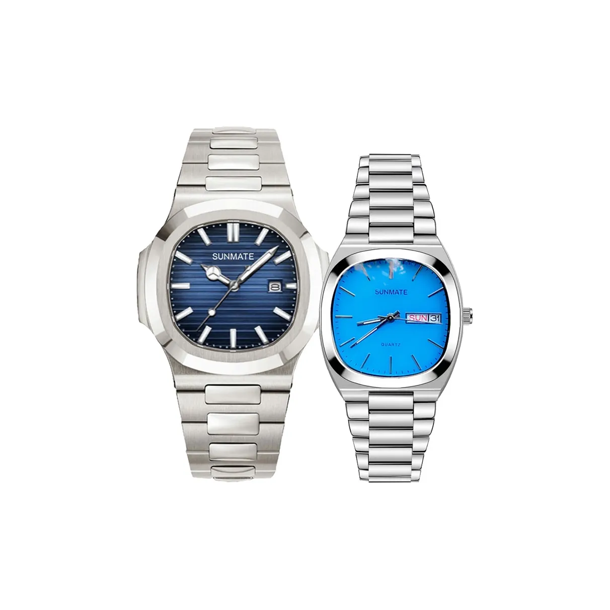 SUNMATE Парные часы Кварцевый механизм Стальной ремешок Часы Унисекс Синий циферблат