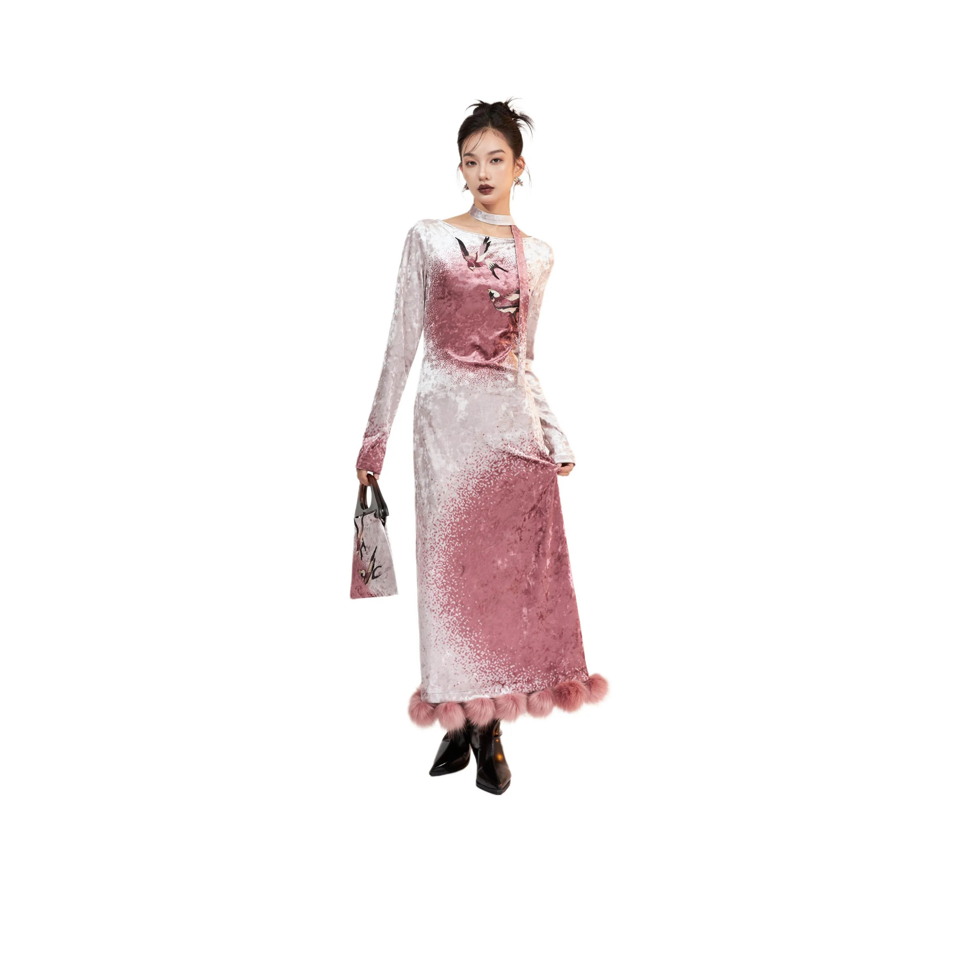 EIDOLON GRAIN Длинное платье с длинными рукавами женское