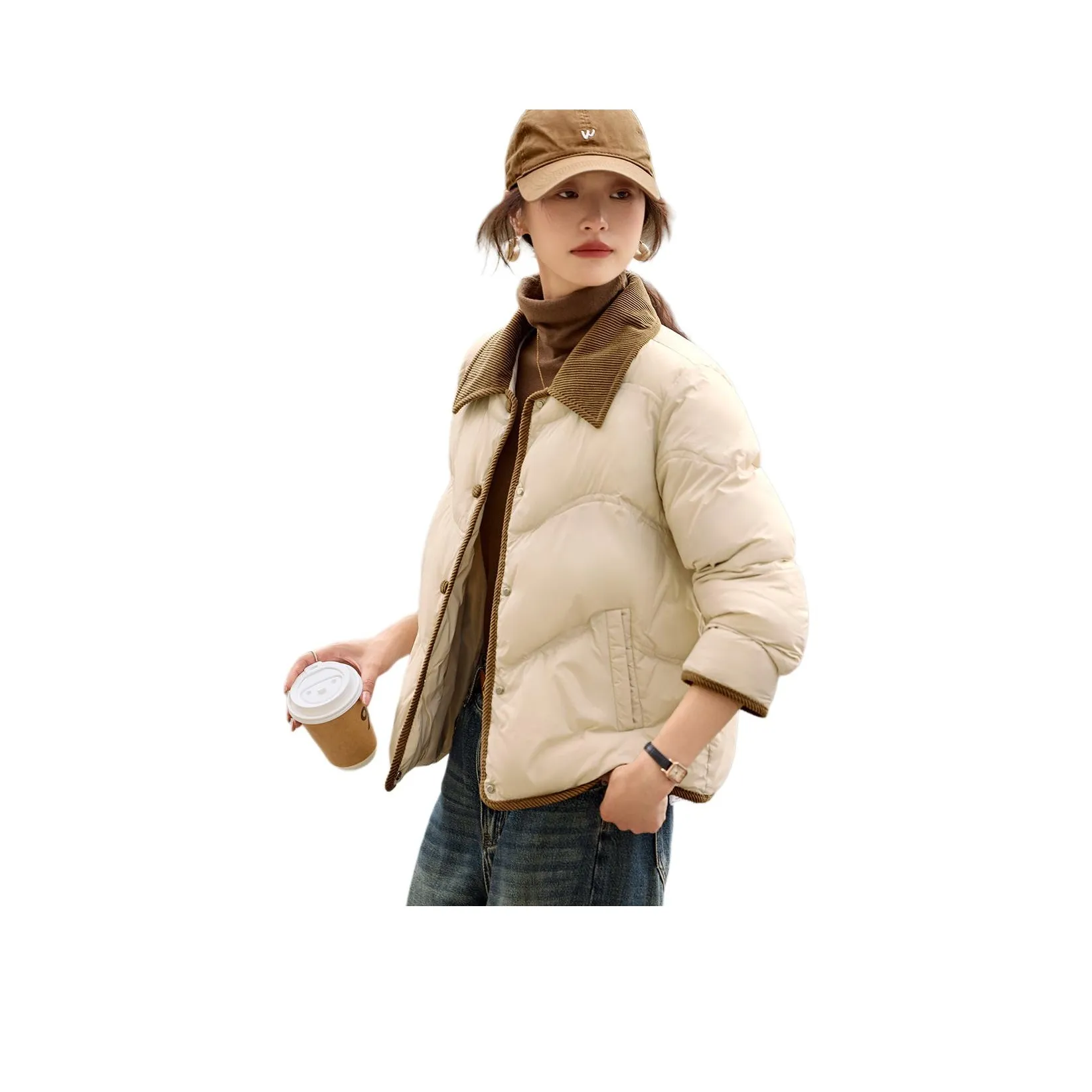 Mo Han Yi Mei Хлопковый пуховик Женский Бежевый Абрикос