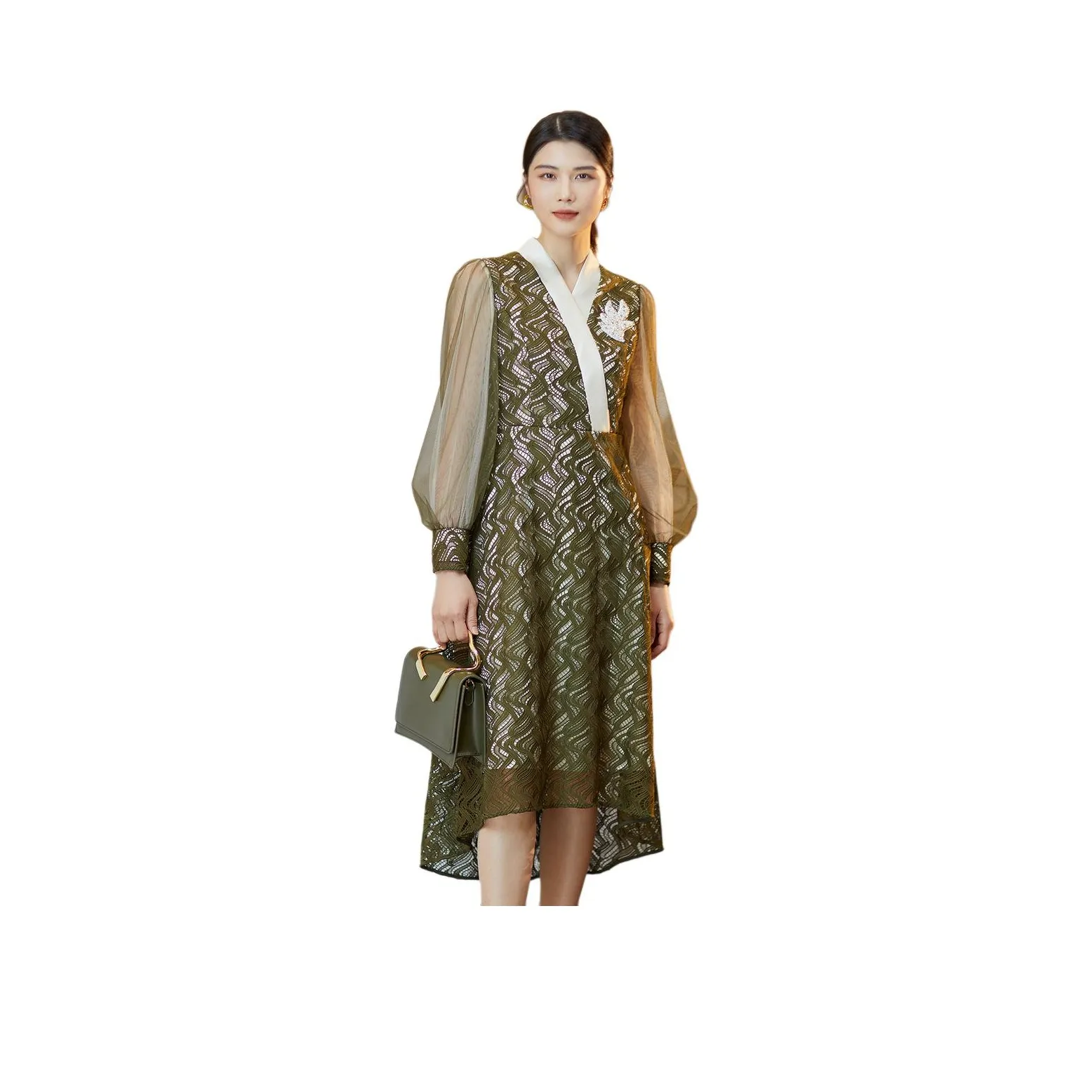 BBLLUUEE Long Sleeved Dress Women's Tea Green