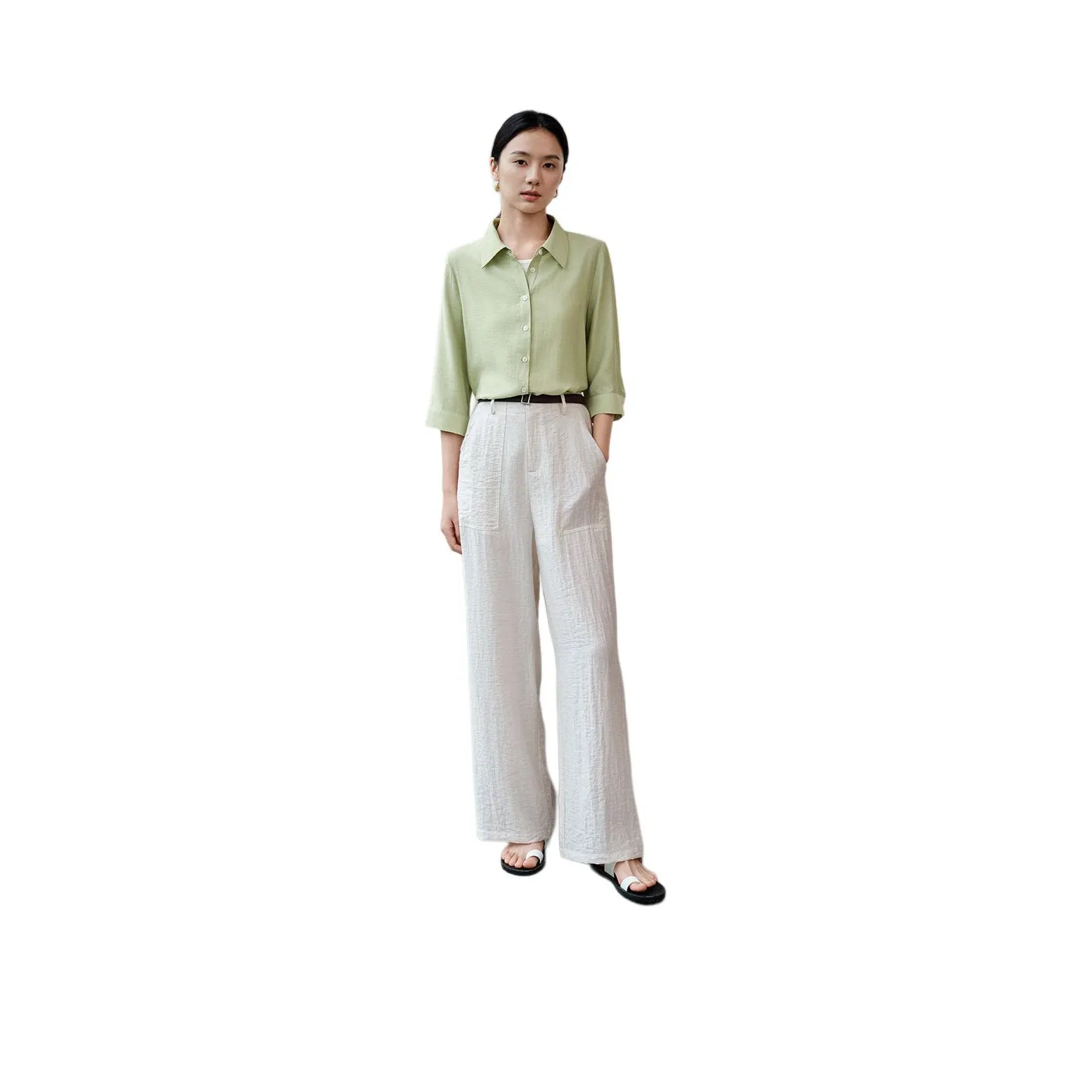 IHIMI Фруктовый зеленый топ + экрю брюки женские повседневные костюмы