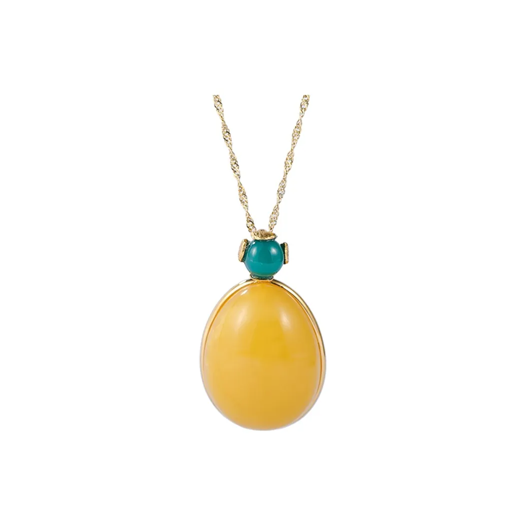 S&A S925 Silver Inlaid Amber Beeswax Necklaces Women's