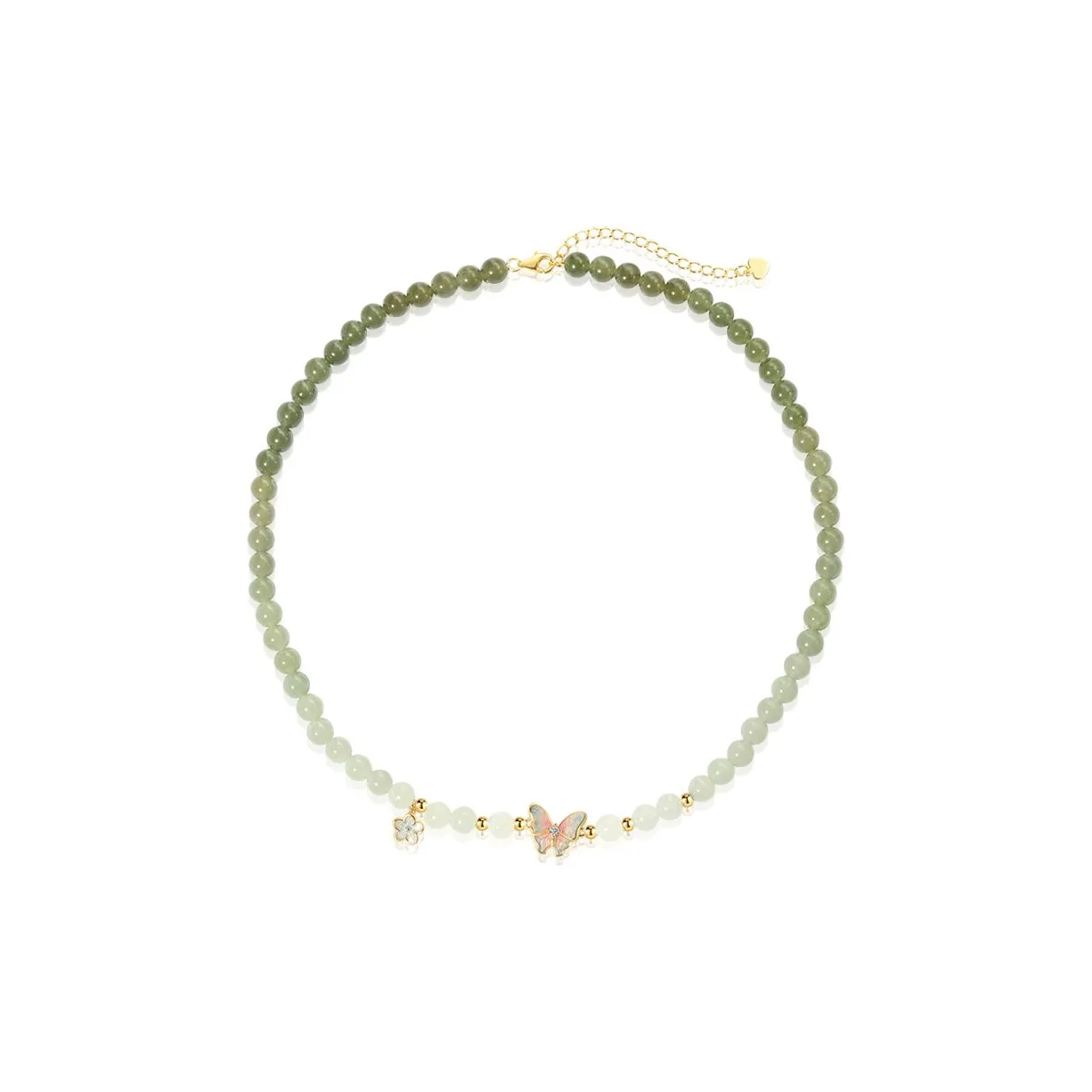 ZENGCAI Luxe Advanced S925 Silver, Gradient Jade Bead Collarbone Chain Sweater Chain Pale Greenish White Jade Women's