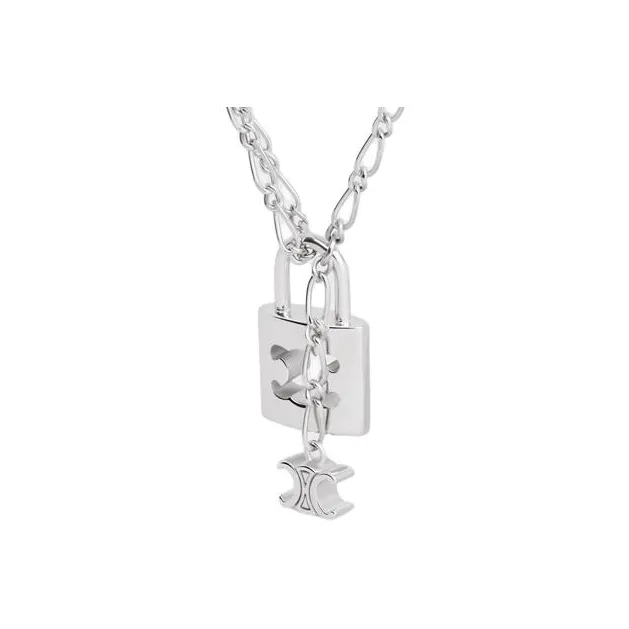 CELINE Triomphe Lock Necklace In Brass With Rhodium Finish