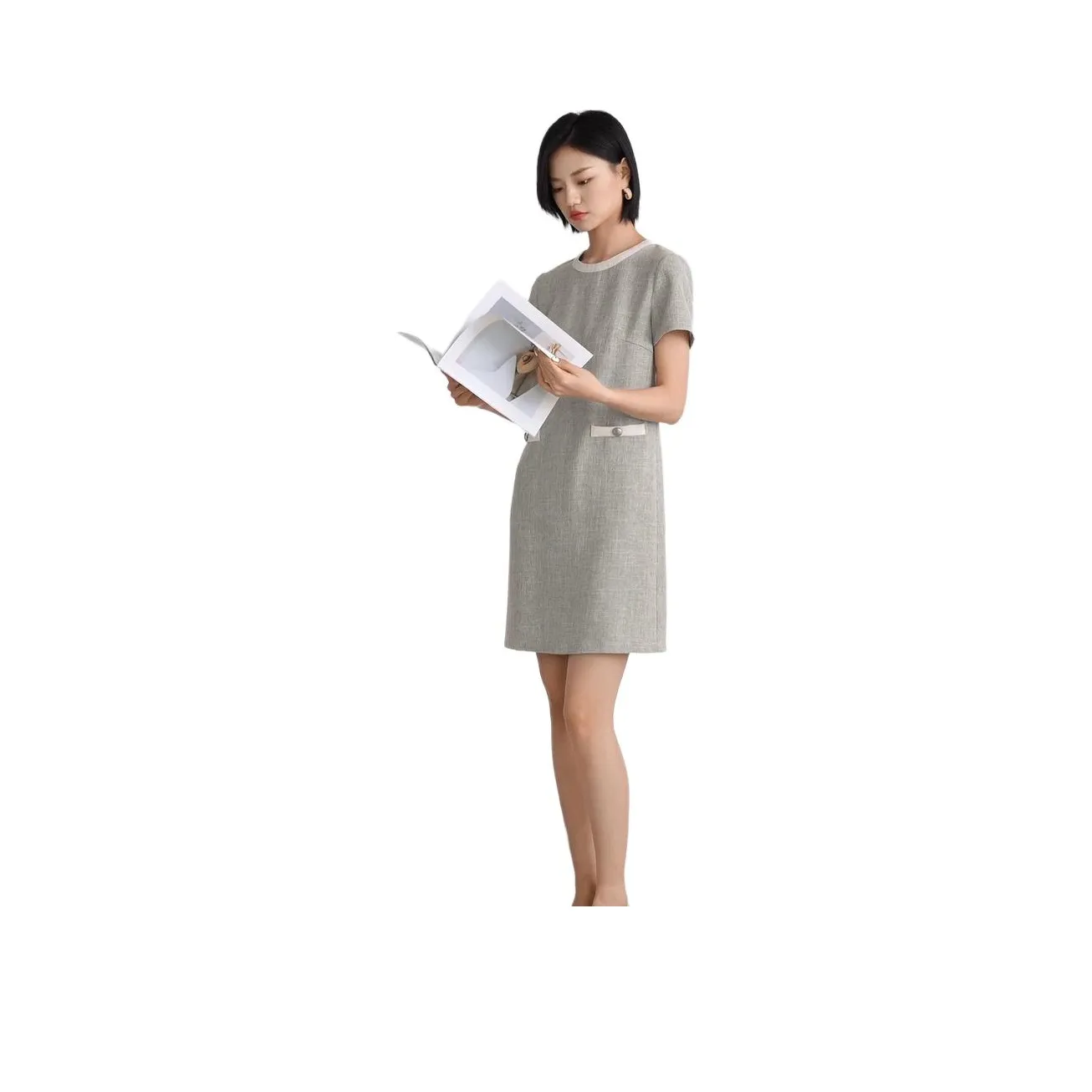 IHIMI Short Sleeved Dress Women's Gray Beige