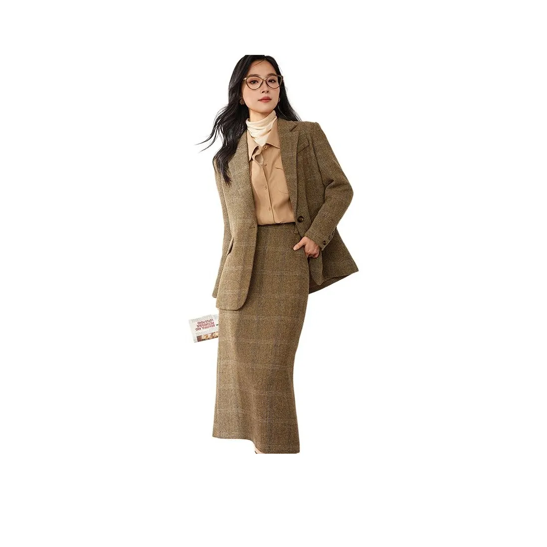 OUNIXUE Комплект с юбкой Женские Кофейная клетка