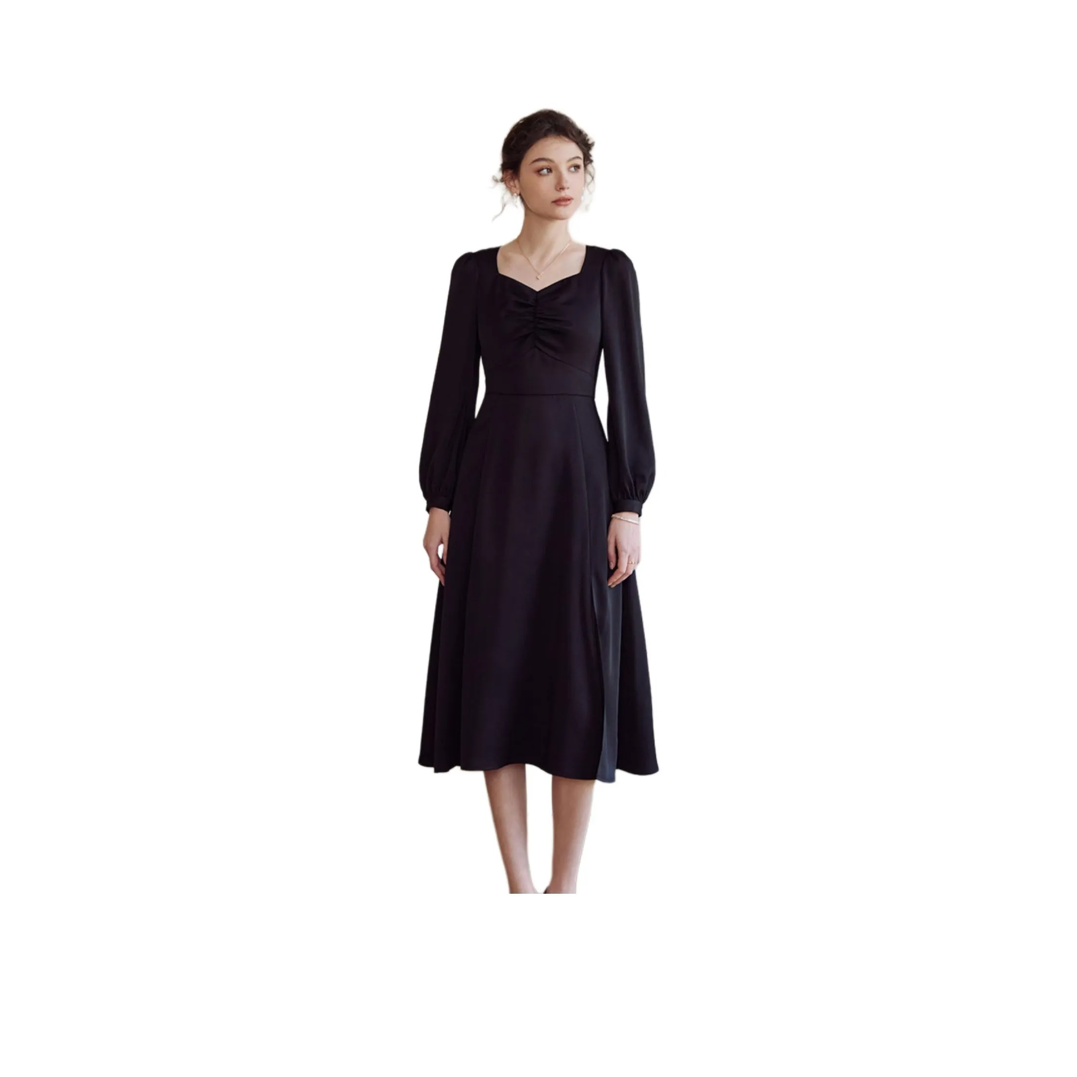 ROEYSHOUSE Черное Женское Длинное Платье с Длинным Рукавом