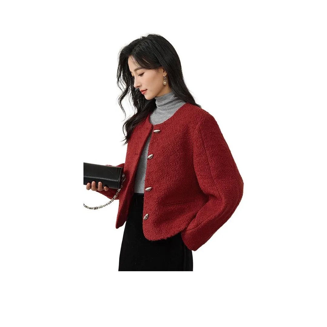 OUNIXUE Velvet Feel Пальто Женское Red