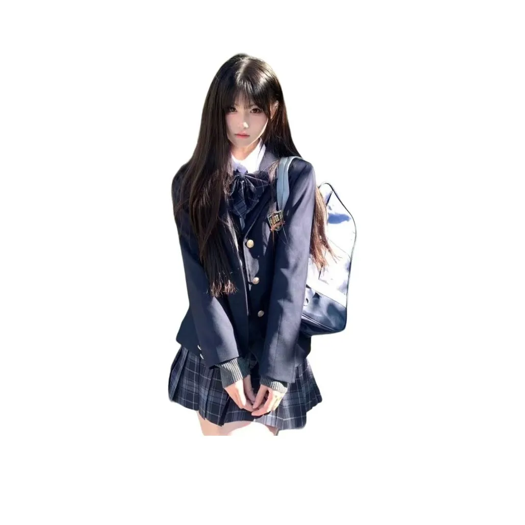 EFCR Синий кардиган + Полосатая юбка Женская униформа