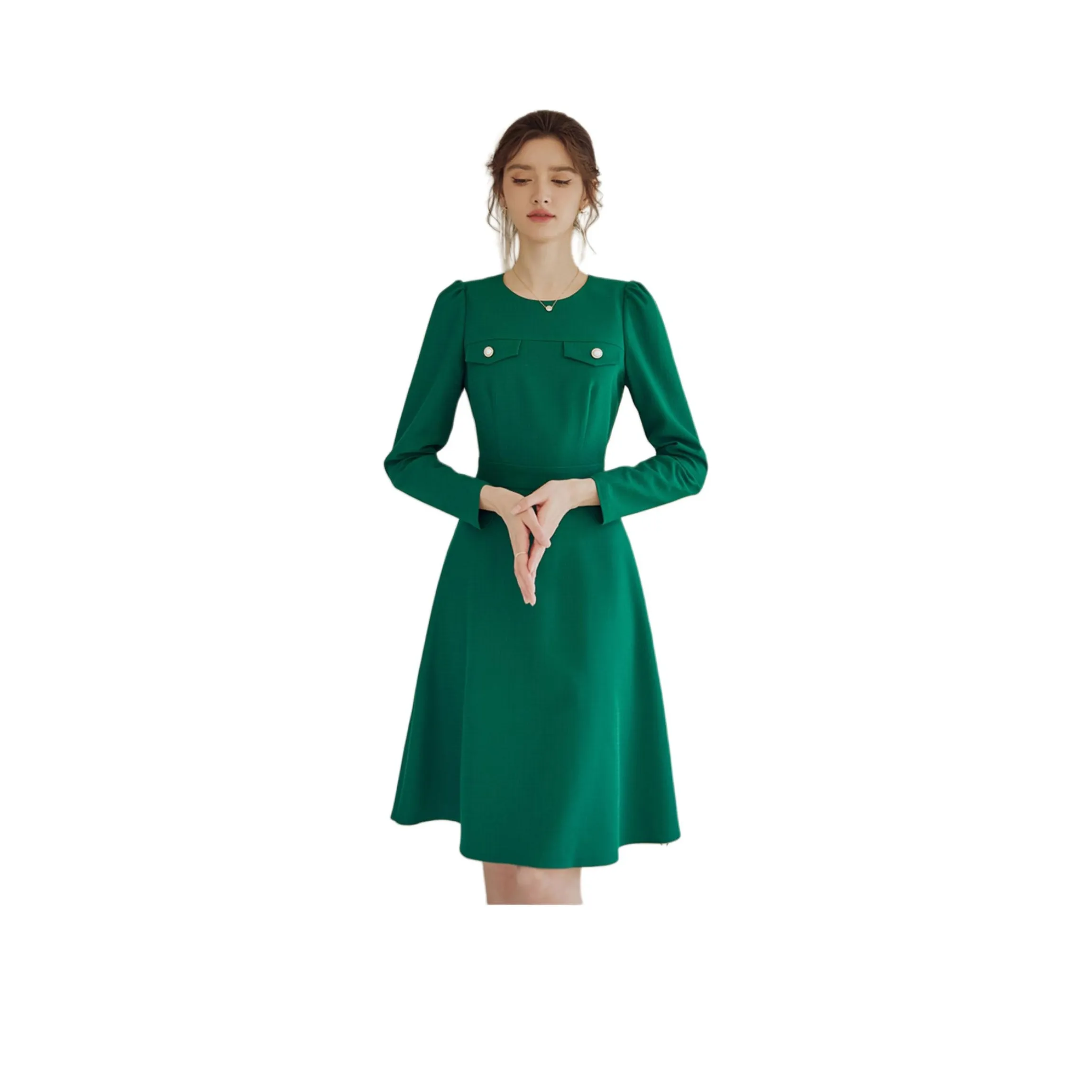 ROEYSHOUSE Длинное платье с длинными рукавами женское зеленое