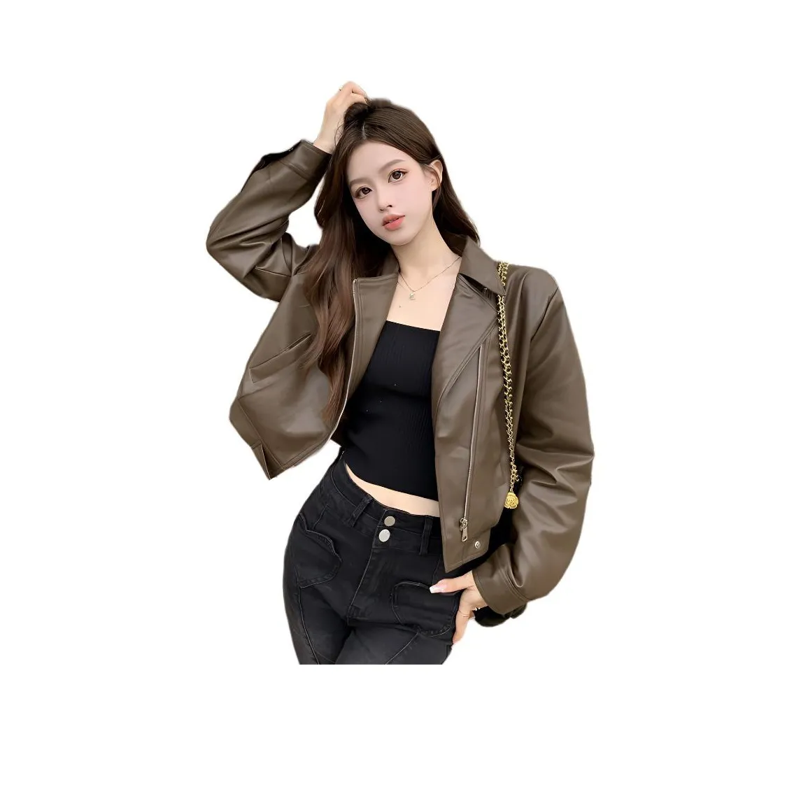 Mu Xiao Xin Кожа Куртка Женская