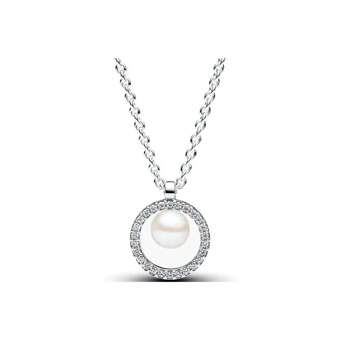 Pandora 925 Sterling Silver, Freshwater Pearl, Cubic Zirconia Necklaces Women's Silver