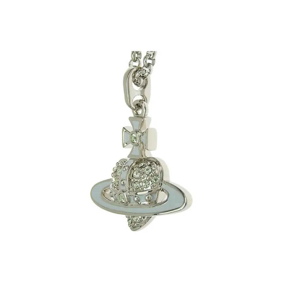 Vivienne Westwood Латунь Платина Reverse Saturn Design Подвеска Ожерелье Унисекс Серебряный Синий