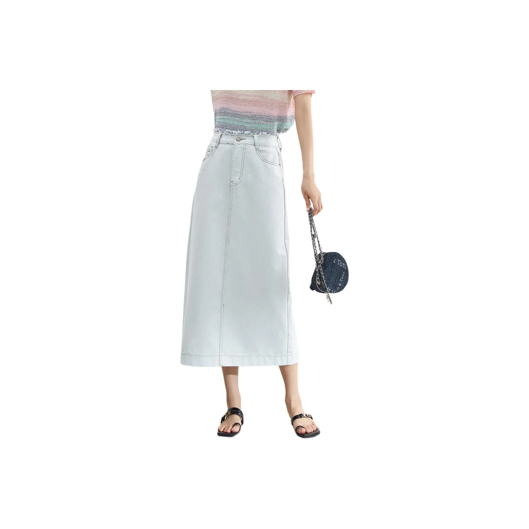 XIRAN Серебристо-серый Женские джинсовые длинные юбки