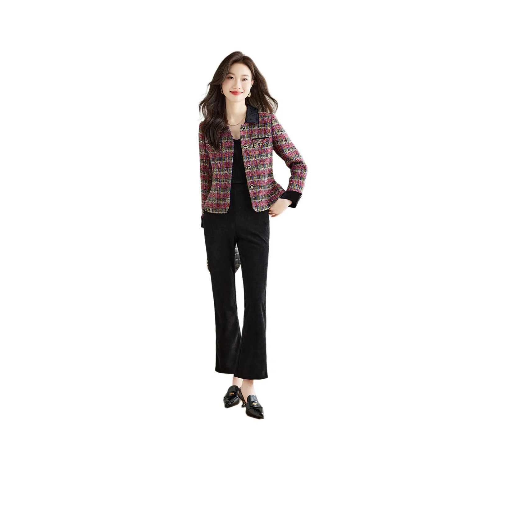 Mylan Casual Suit For Fall Women's Red Plaid