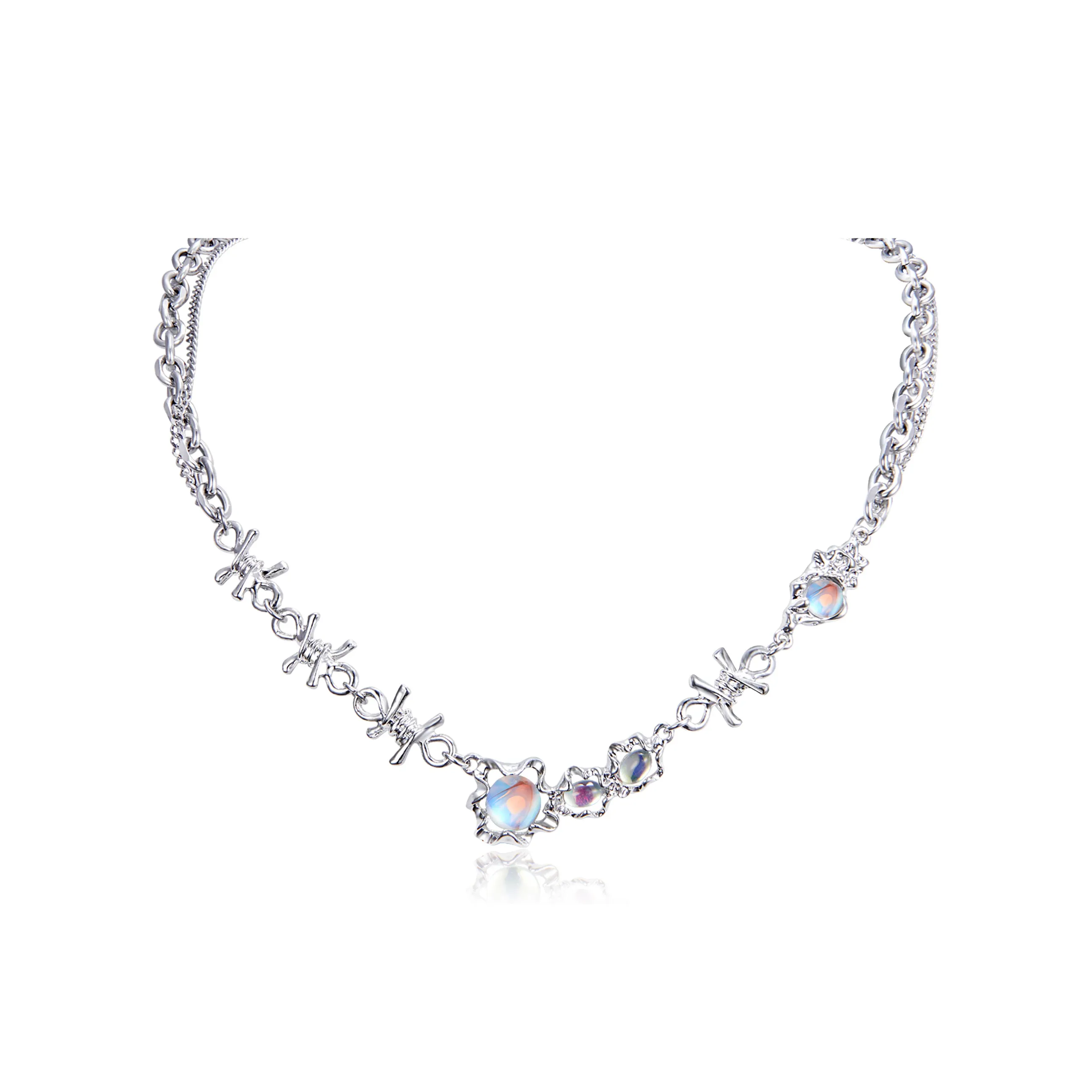 TEEX Титановая сталь искусственный лунный камень ожерелья унисекс