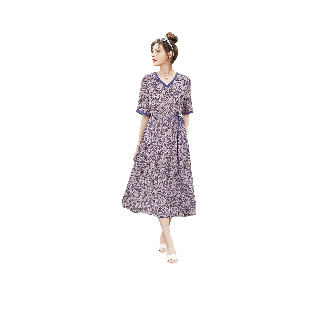 TOUCH SS24 Short Sleeved Dress Women's Pink With Purple Floral