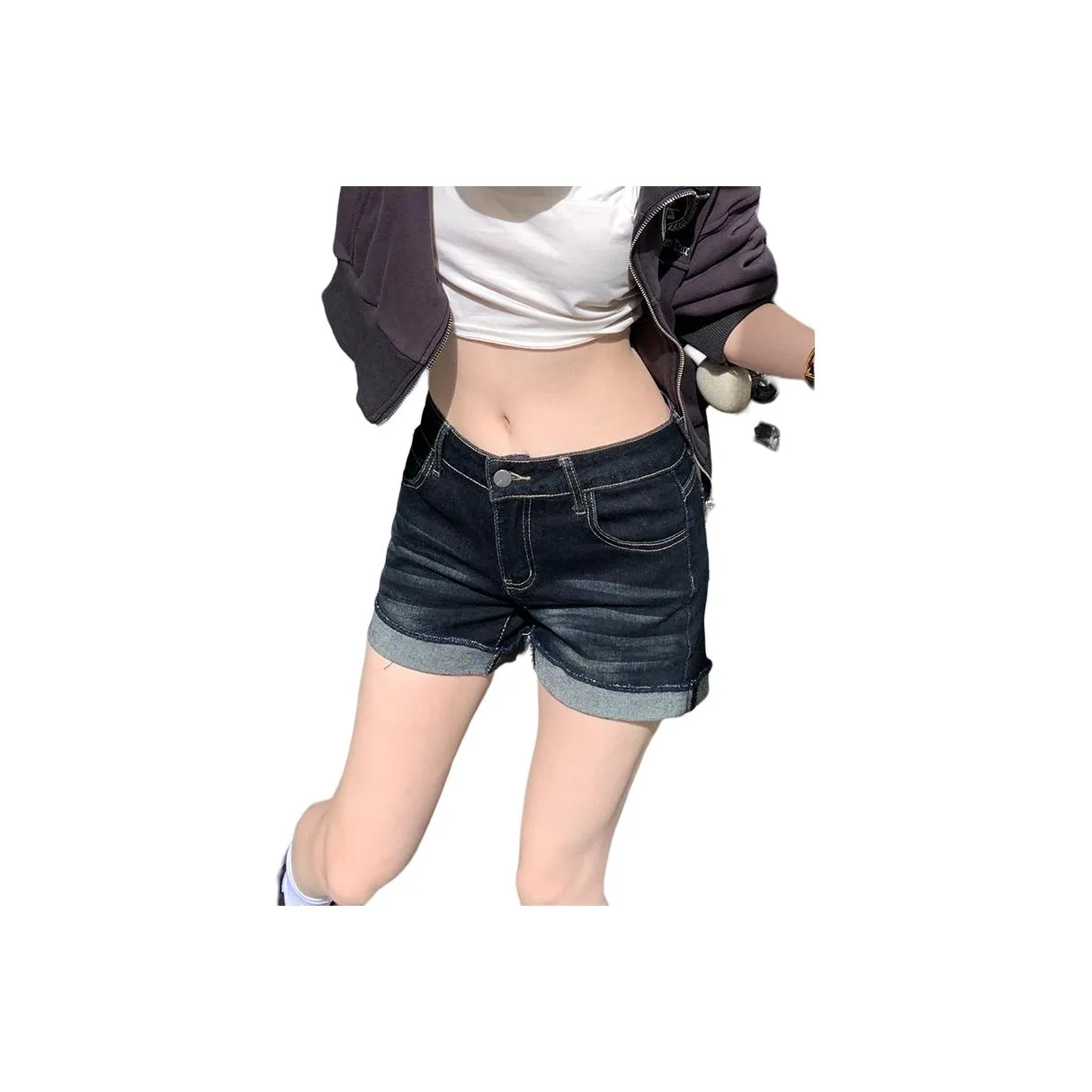 SHUHAOBAI Темно-синий синий черный женские джинсовые шорты