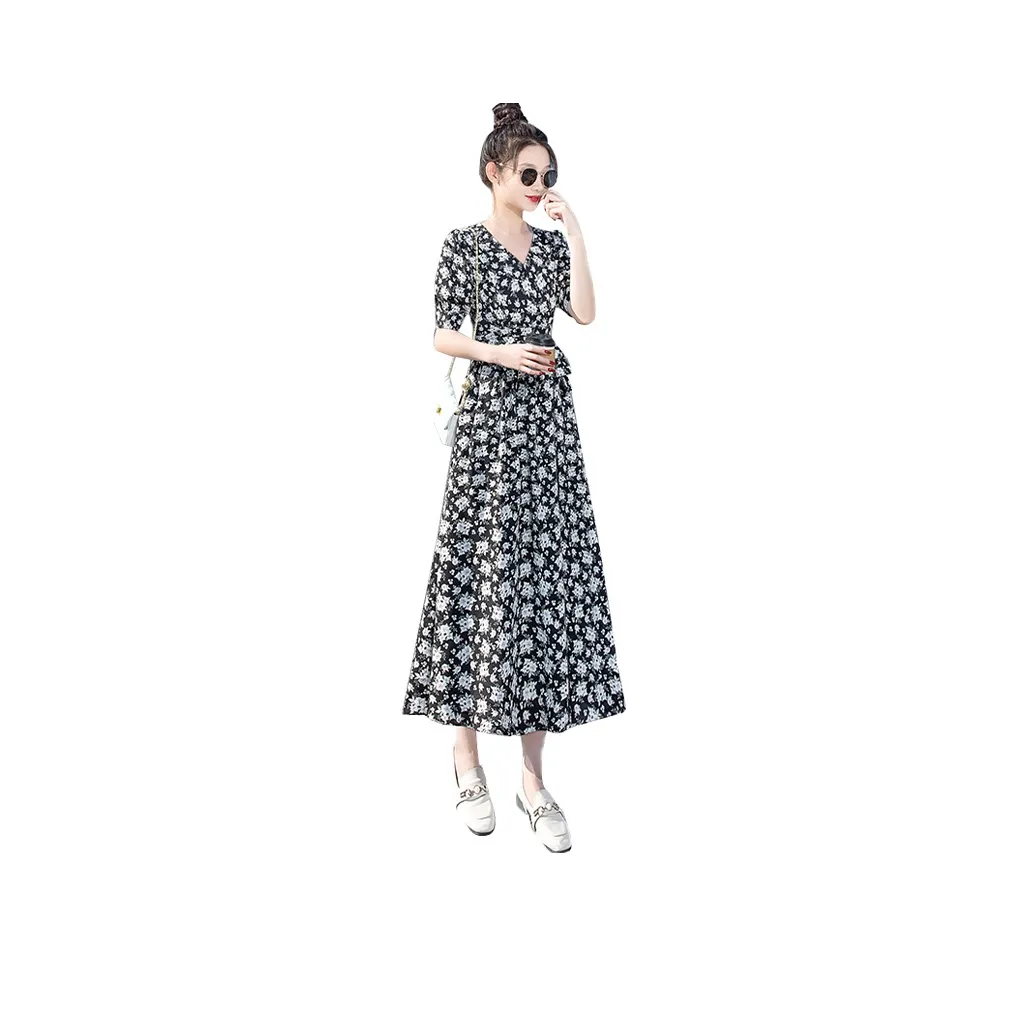 Cypress House Short Sleeved Dress Women's Black With Purple Floral