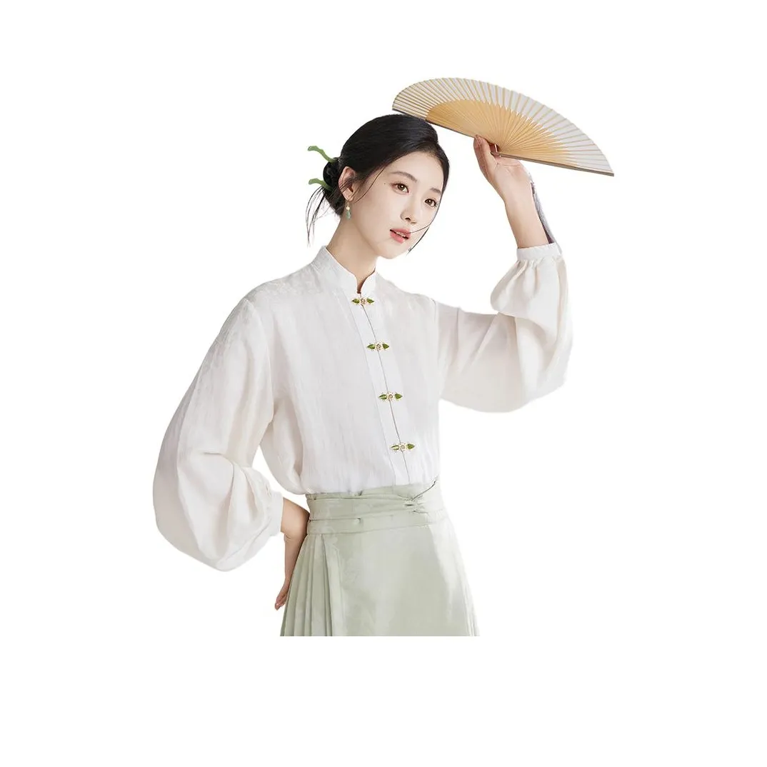 XINGHEHANGE Новый китайский стиль Модифицированный Ханьфу Тонкий Воротник-стойка Белая рубашка Женская Белая