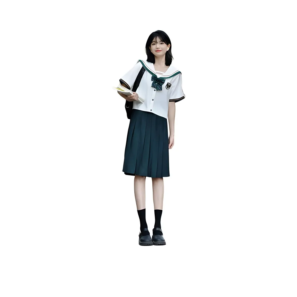 Garbege Uniforms Women's White Shirt Tie+Green Skirt Clothing Set
