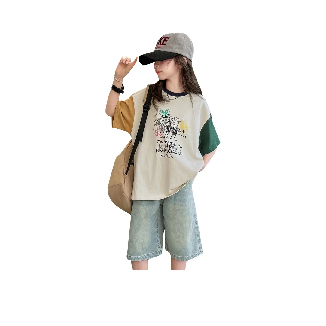 Because No Повседневная спортивная одежда Бежевый T-рубашка + Деним MID Длина Брюки Детский