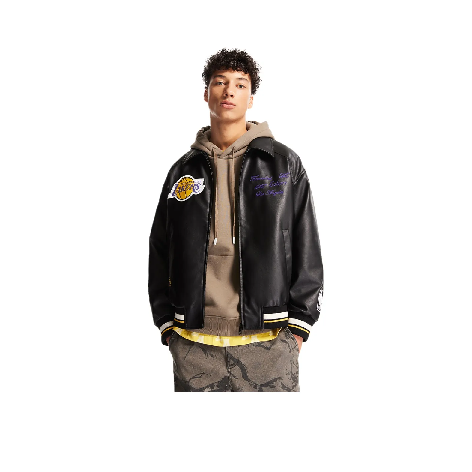 Nba X JACK&JONES JACK&JONESxnba Leather Jackets Unisex Pure Black E43