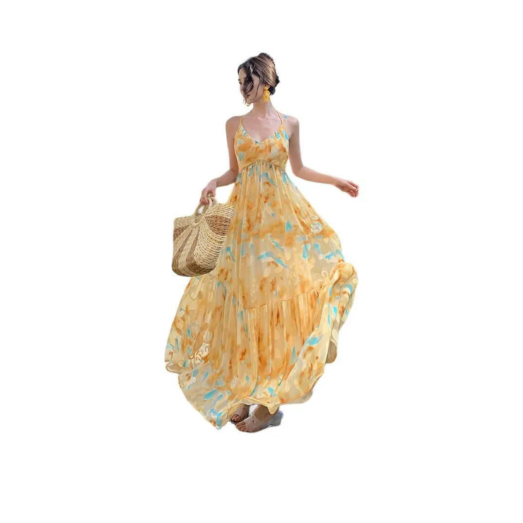 Garbege Желтый Принт Длинная Юбка Женская Слиплатье