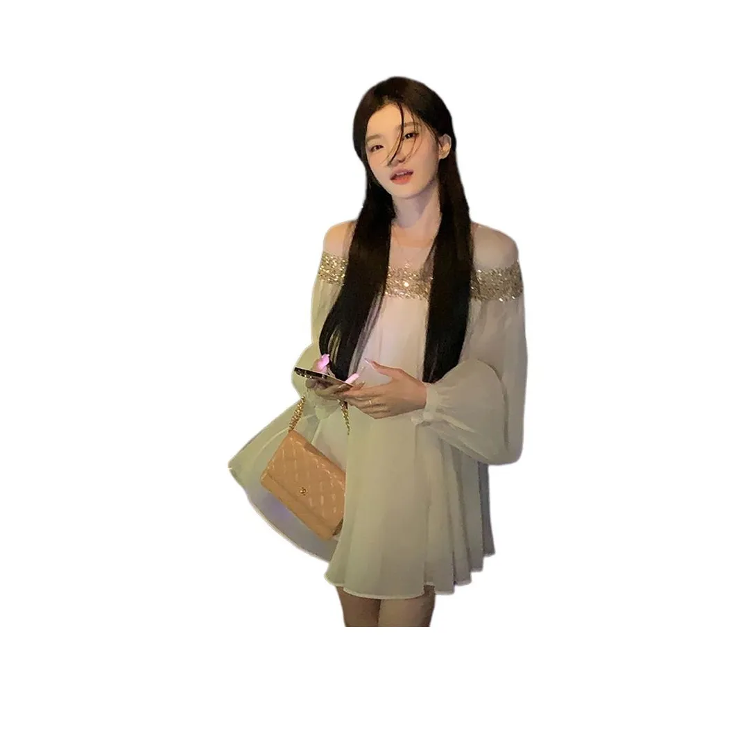 CHARM GLOW Длинное платье с длинными рукавами женское белое