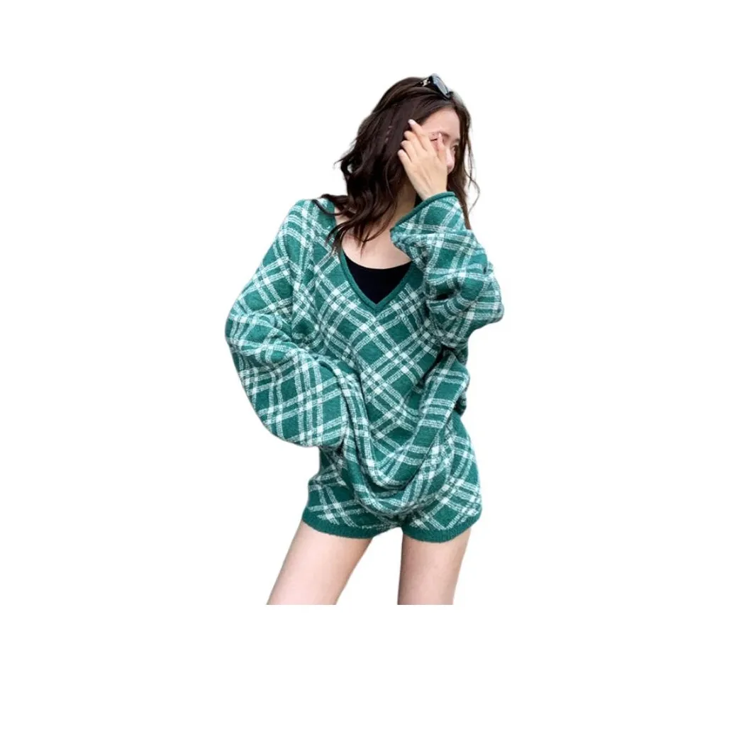 NANING9 Длинное платье с длинным рукавом женское зеленое