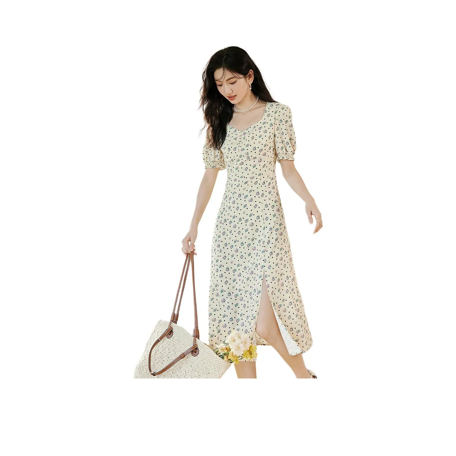 Hopeshow Short Sleeved Dress Women's Yellow With Floral