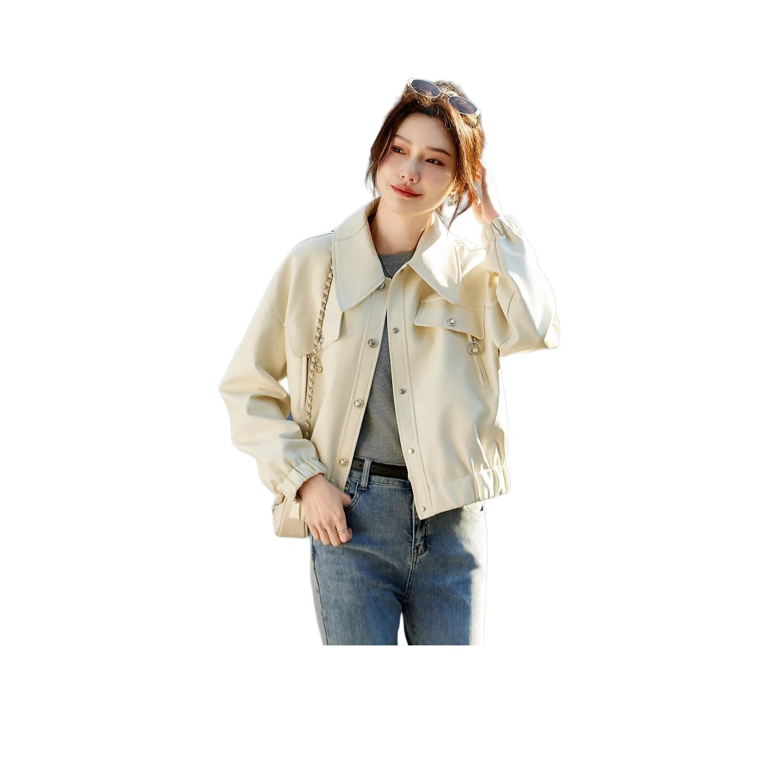 TERRE BLEUE Кожа Куртка Женская Экрю