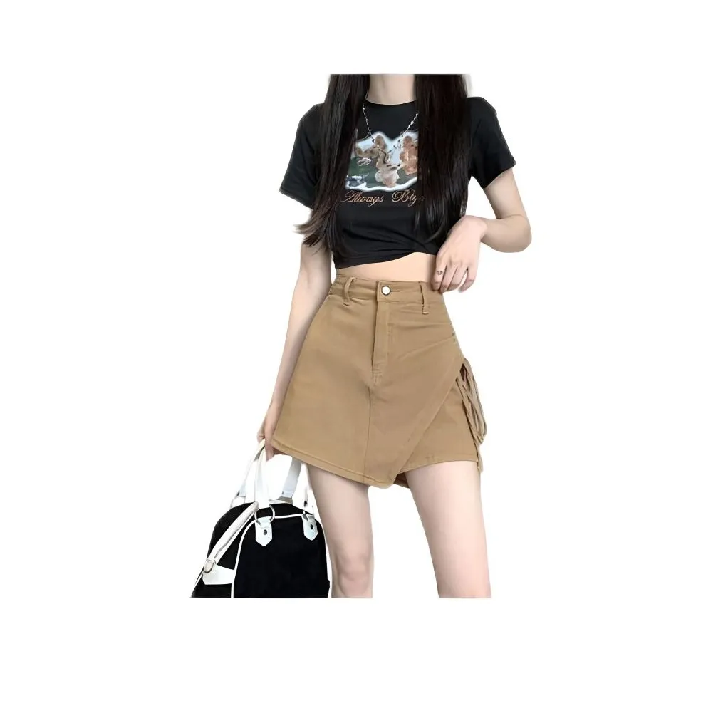 Genius Pooh Женское джинсовое платье Mock двухкомпонентное летнее с высокой талией облегающий крой для девушки с тонкой фигурой нерегулярная юбка брюки женские