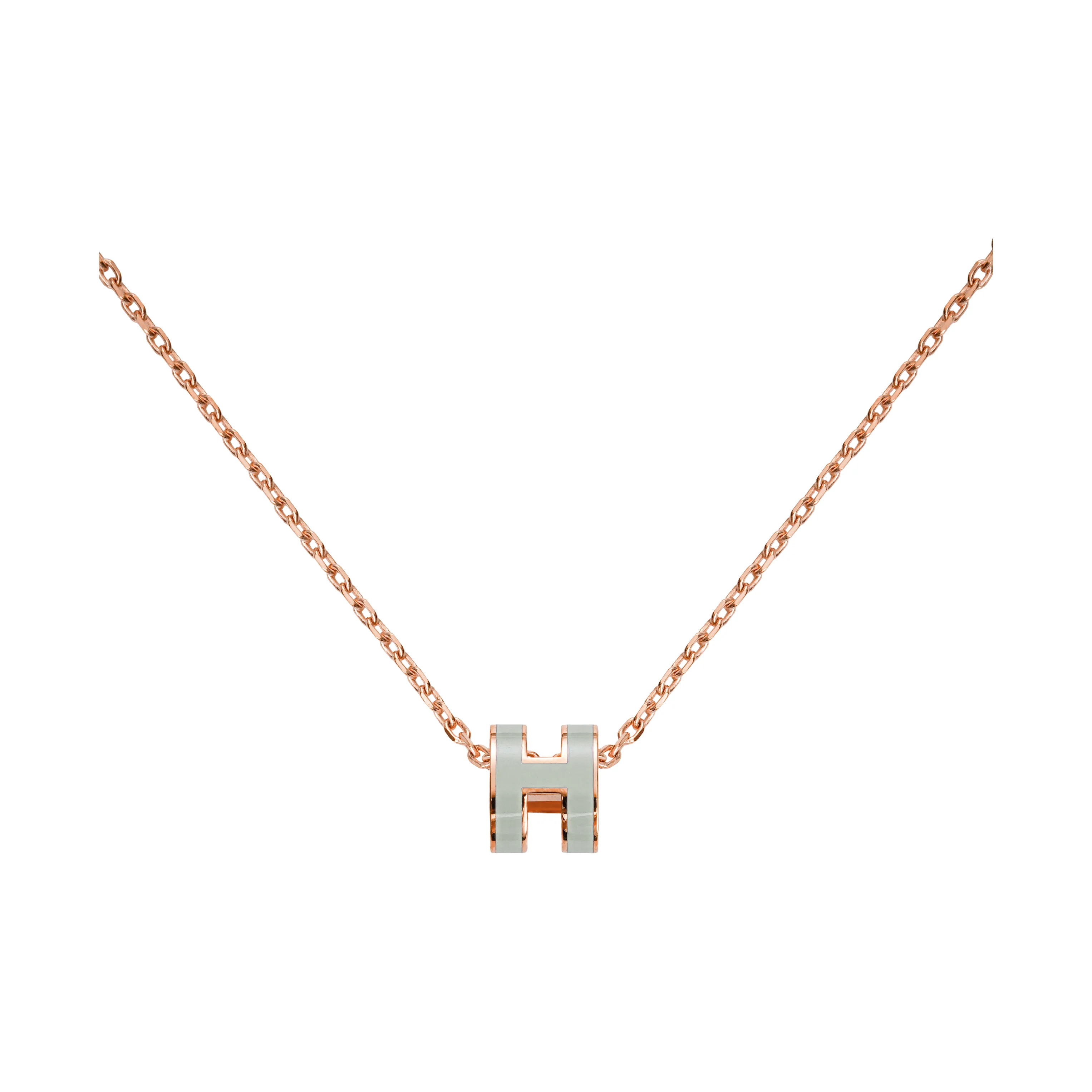 HERMES POP H Collection Gold Plated Necklaces Women's Pendant Bubble Green, Chain Rose Gold