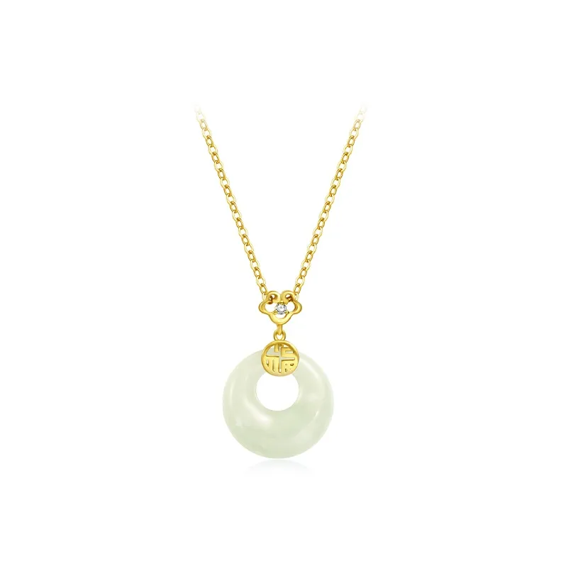 FANCI 925 Sterling Silver Necklace Pale Greenish White Jade Women's