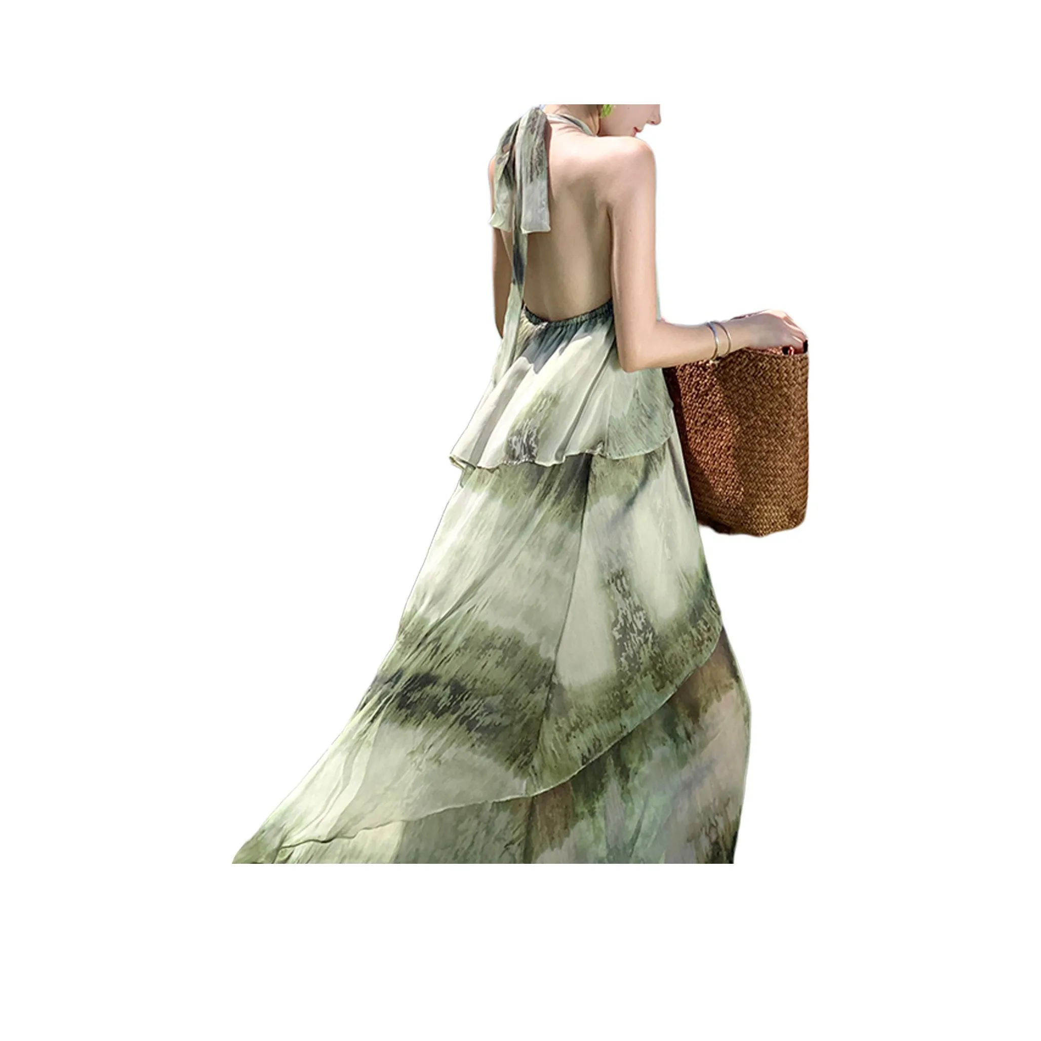 Wbwq Slip Платье Женское Зеленый Цветочный