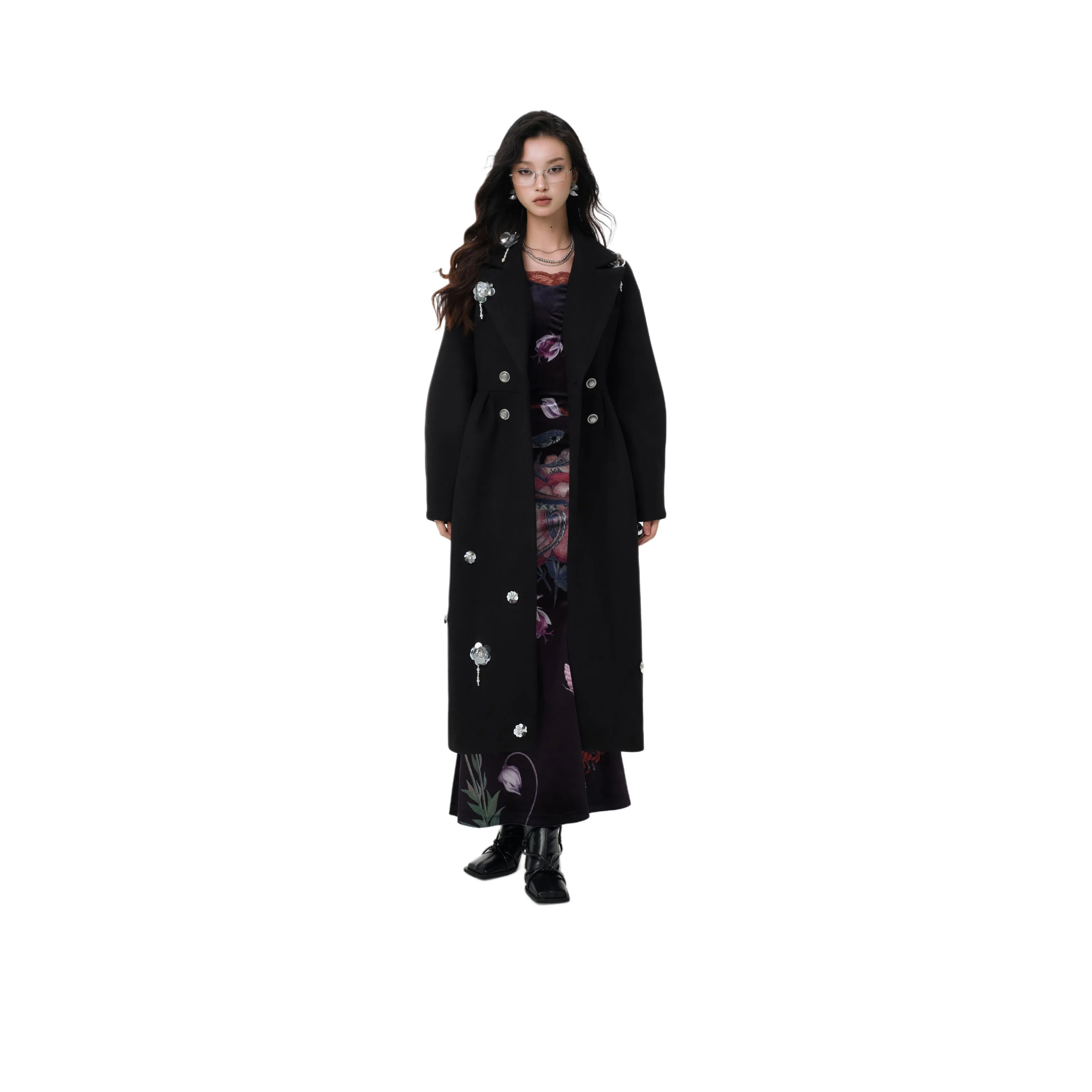 EIDOLON GRAIN Ручной работы Бисерное Толстый флис Шерстяное пальто Женское пальто