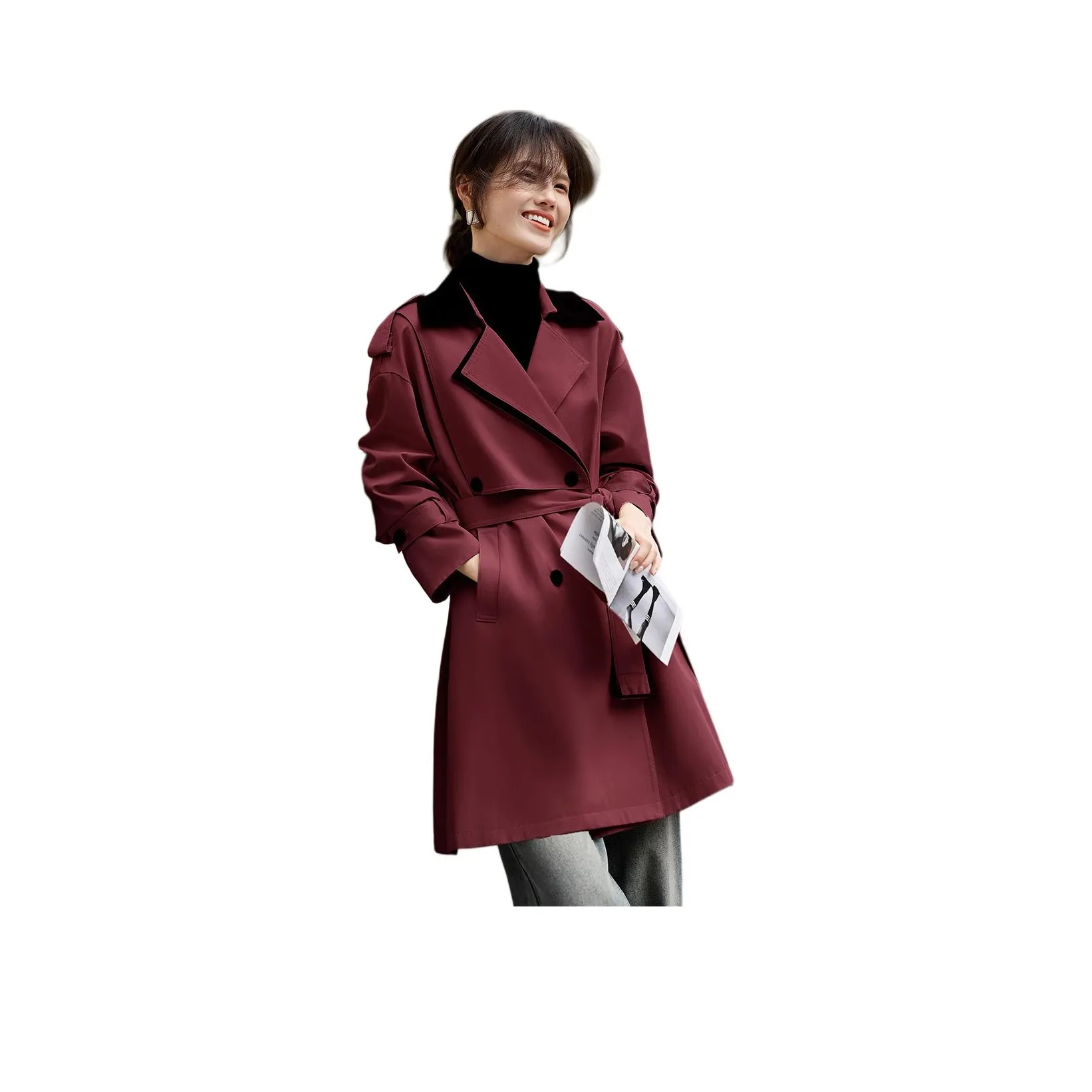 XWI Бордовый Женский Тренч