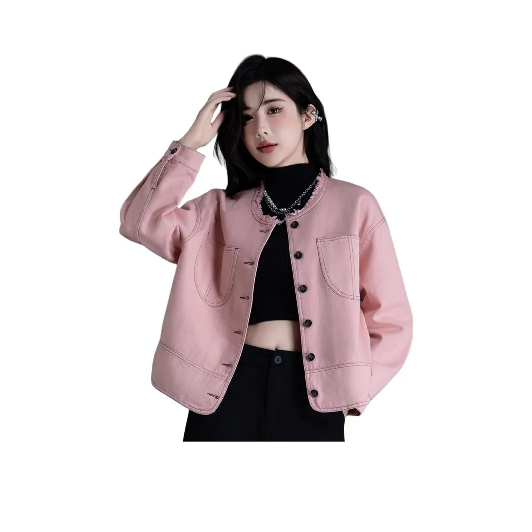 You Cow Me Pants Denim Jacket Women's Light Pink