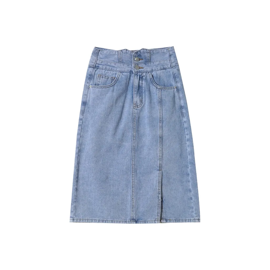 Розово-синяя Maxi юбка женские джинсовые длинные юбки