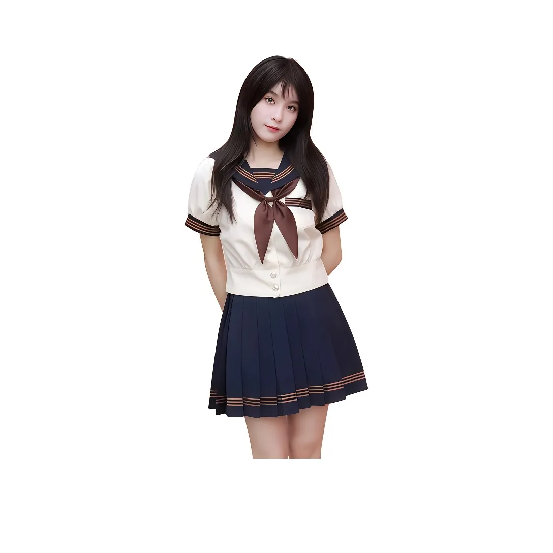 Shuhao Bai С утяжкой на талии Рукав буф Чай Цвет Короткий Sleeved+Чай Цвет Золотая рыбка Узел+Соответствующая Короткая юбка Женские Униформа