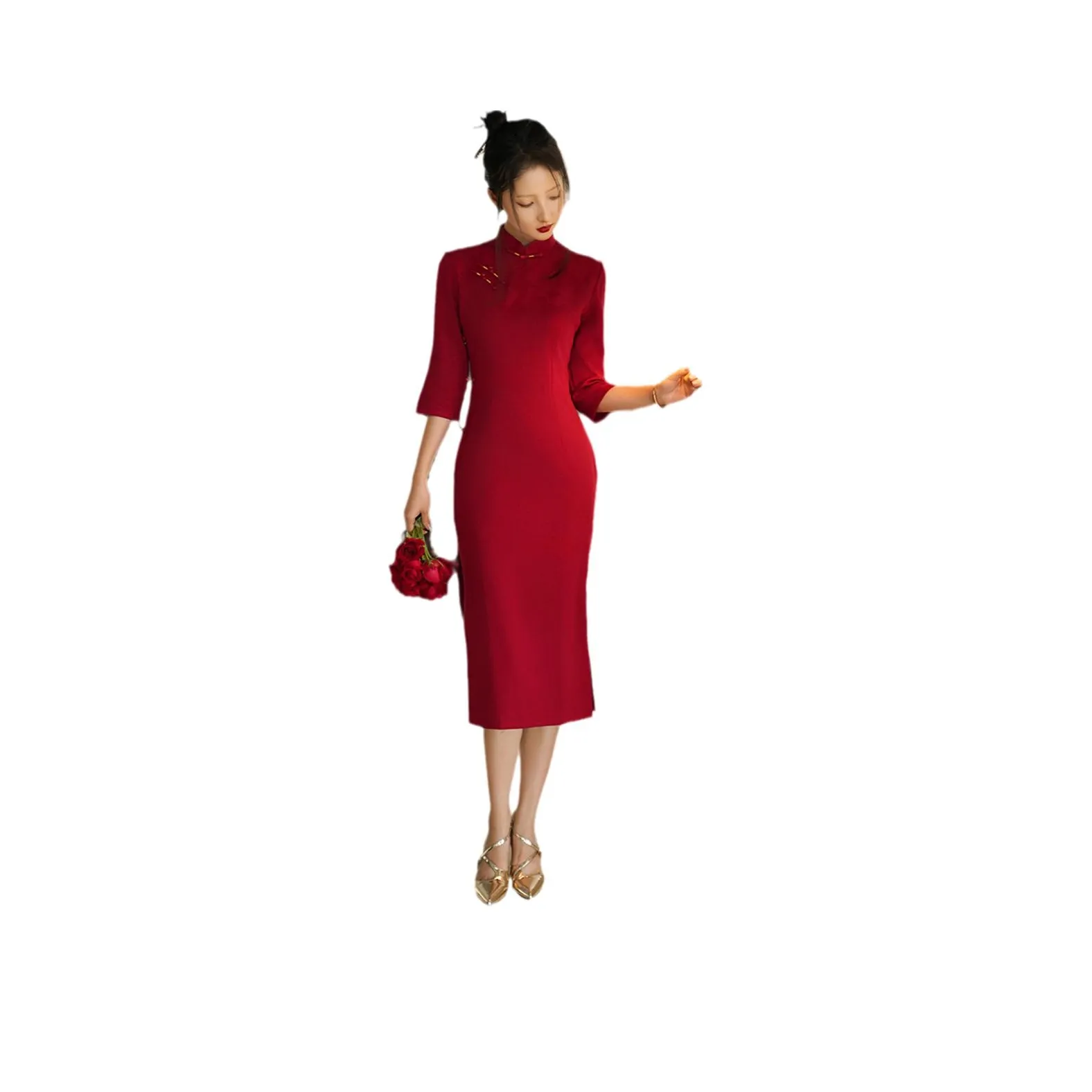Red Colored Clothes Cheongsam Women's Red