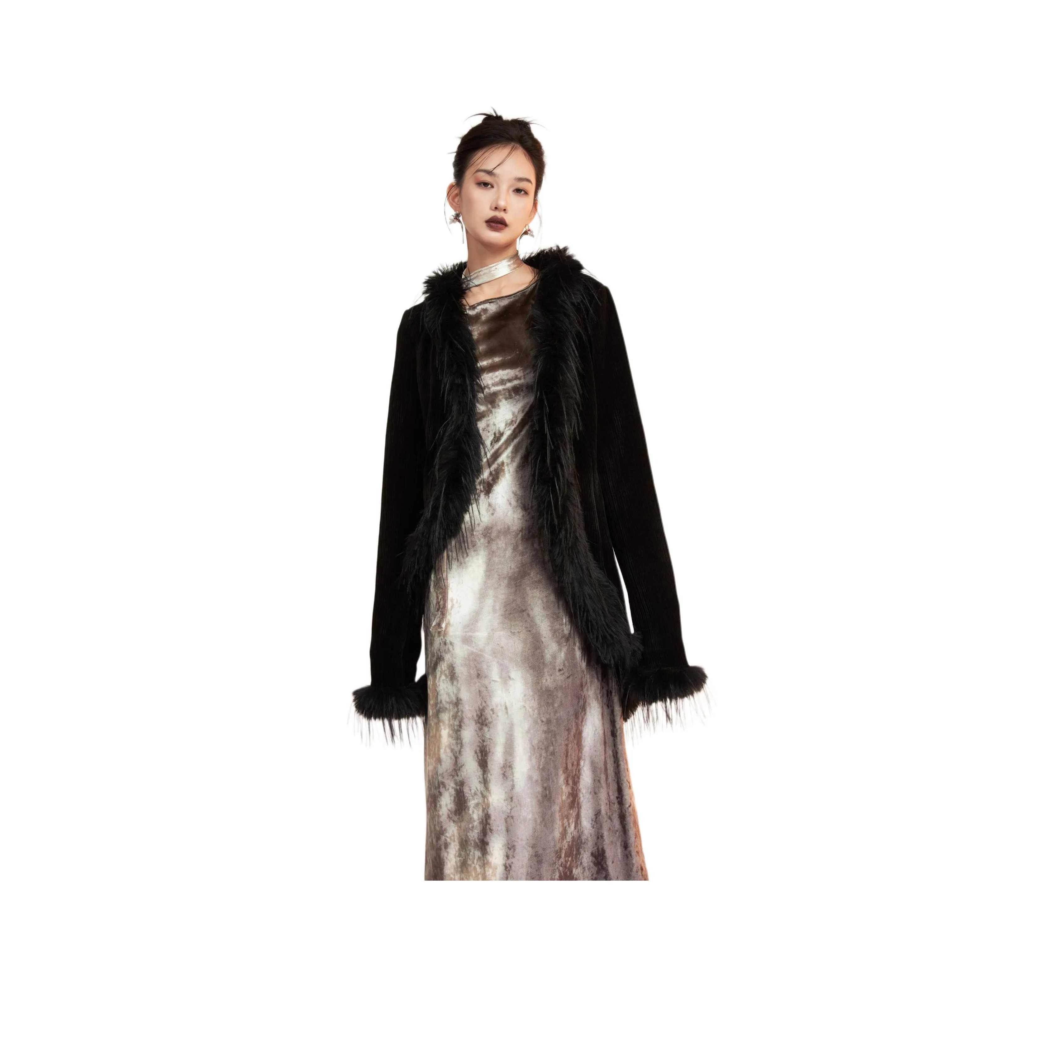 EIDOLON GRAIN Черный Осень и зима, Универсальный Искусственный мех Пальто Женские Куртки