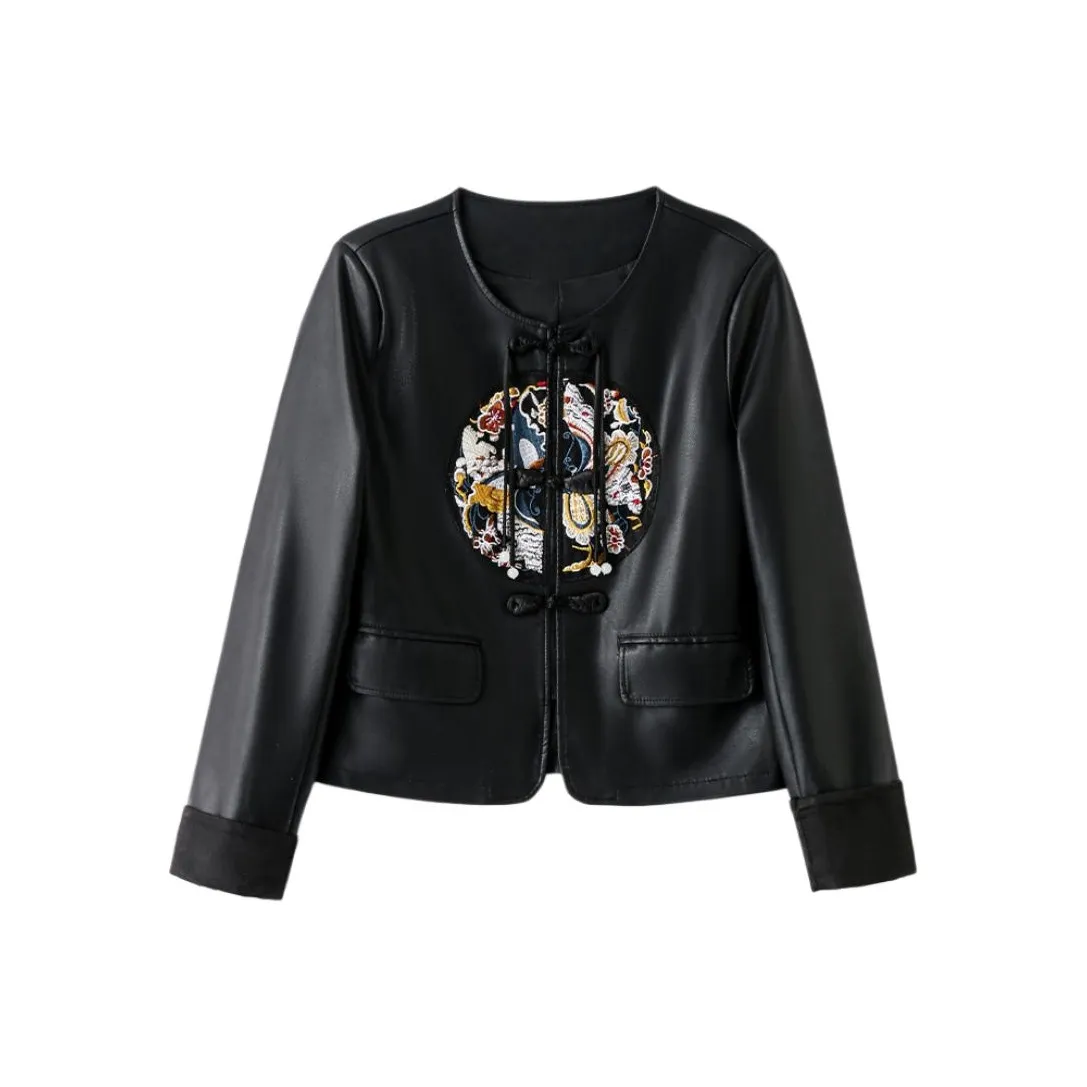 Yi Mengyuan Кожа Куртка Женская