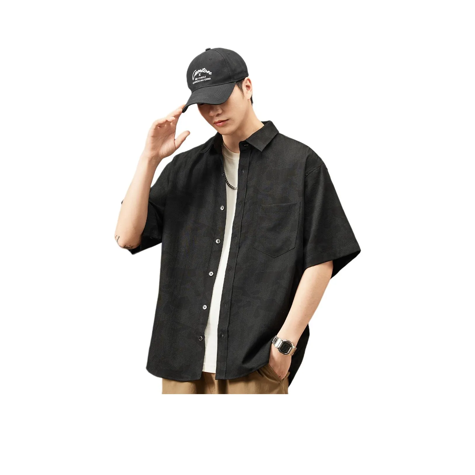 Hansca Удобная Текстура Короткий Рукав Рубашка Мужская