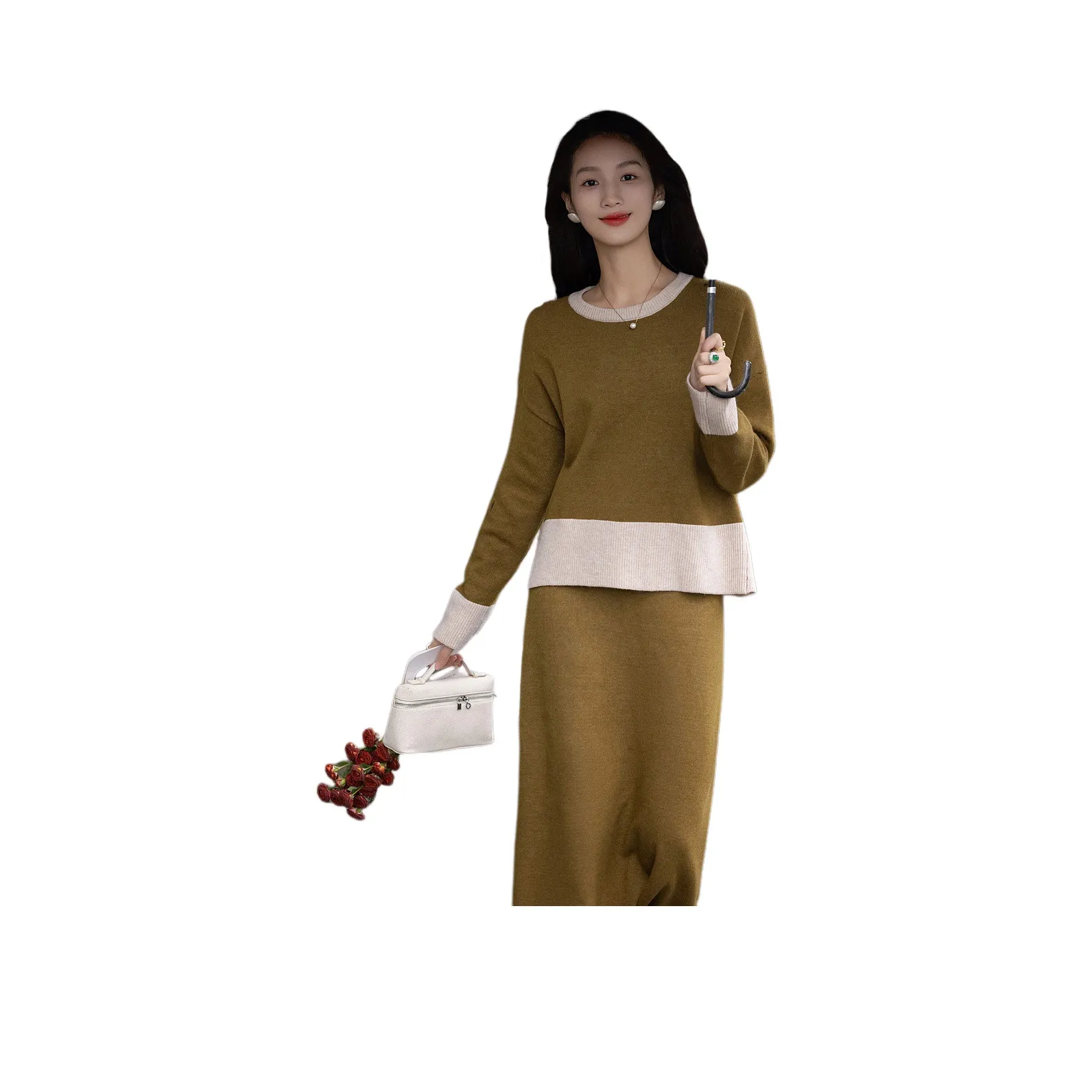 【Dme】 Комплект с юбкой Женские Горчично-зеленый